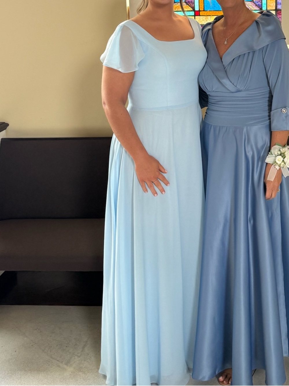 JJs House Light Blue Square-Neck Maxi Dress with Flutter Sleeves